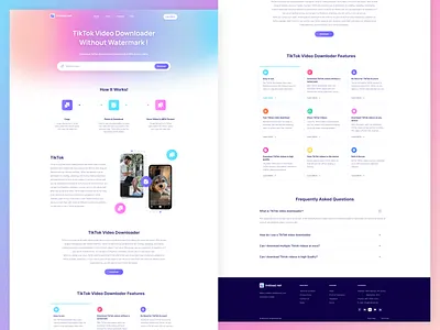TikTok Video Downloader Web UI landing page tiktok video downloader ui design video downloader website design