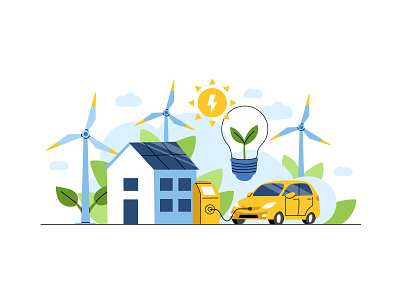 Green energy concept design ecology electric energy environment flat green illustration power recycling renewable sun vector wind