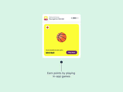 UI Card for Earning Points by Playing In-App Games app design basketball design figma gamification in app games mini basketball mobile app play now points rewards ui uikit uiux ux