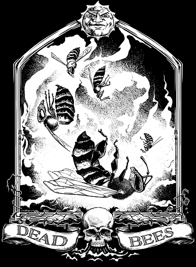 Dead Bees arch bees black and white design frame illustration ink pen and ink