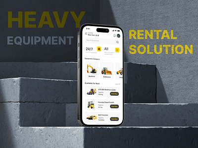 Heavy Equipment Rental App - Mobile App🚜🏗️ app app design auction backhoe booking branding bulldozer construction design directory equipment industrial mobile mobile app rentals renting service ui design uiux