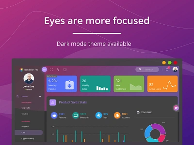 Dandelion Dark Mode admin admin panel apps chart crm dark mode dark ui dashboard infographic marketing stats ui ux website widget widgets