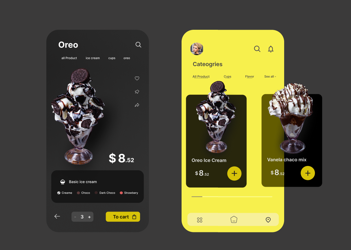 Ice creme design Concept app app design design food app graphic graphic design icecreame app idea illustration problem solving product product design project prototype ui ui sesign unique idea user interface user required ux