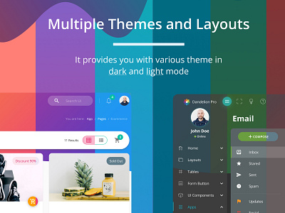 Colorfull Themes admin card colorfull dark mode dark ui dashboard e commerce email listing menu panel profile thumbnail ui ux