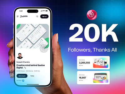 20k followers 20k followers agency dribbble follow followers seative digital subash subash chandra ui unified unifiedui ux