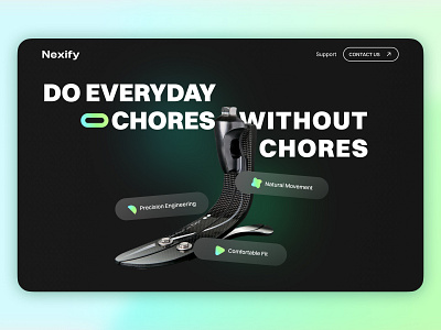 Prosthetic limb product page agency black branding figma landing page lifestyle limb minimalism nft product prosthesis turquoise typography ui ui ux ux uxui vector web design website