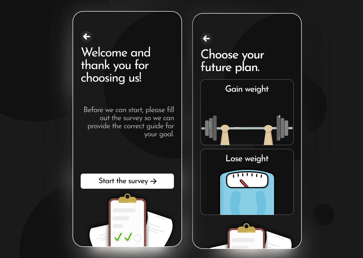 Mobile App - Fitness Survey android app design fitness graphic design gym app health healthcare icon illustration ios lifestyle mobile mobile app modern modern app modern fitness app sport app ui