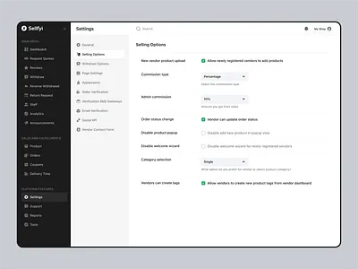 Double Sidebar Settings 🤌🏻 clean double navigation double sidebar ecommerce settings information design navigation ux saas selling settings settings ux design shop setup ui ux