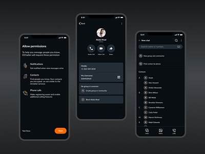 Dchatter a fast and secure web3.0 based messaging app. app black branding communication dark theme design illustration messages messaging mobile ui private safe secure text ui ux