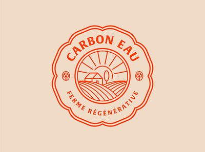 Ferme Carbon Eau - Logo proposal 1 agriculture brand design branding carbon water logo design farm logo french farm graphic design icon logo illustration logo logo design logo proposals logotype minimal organic farm regenerative farm stamp logo type design vintage colors