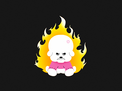 Angry Bichon 2d art bichon character cute dog emo emotion fire flat illustration procreate vector