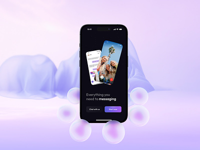Messenger welcome screen 3d animation design mobile app ui uxui