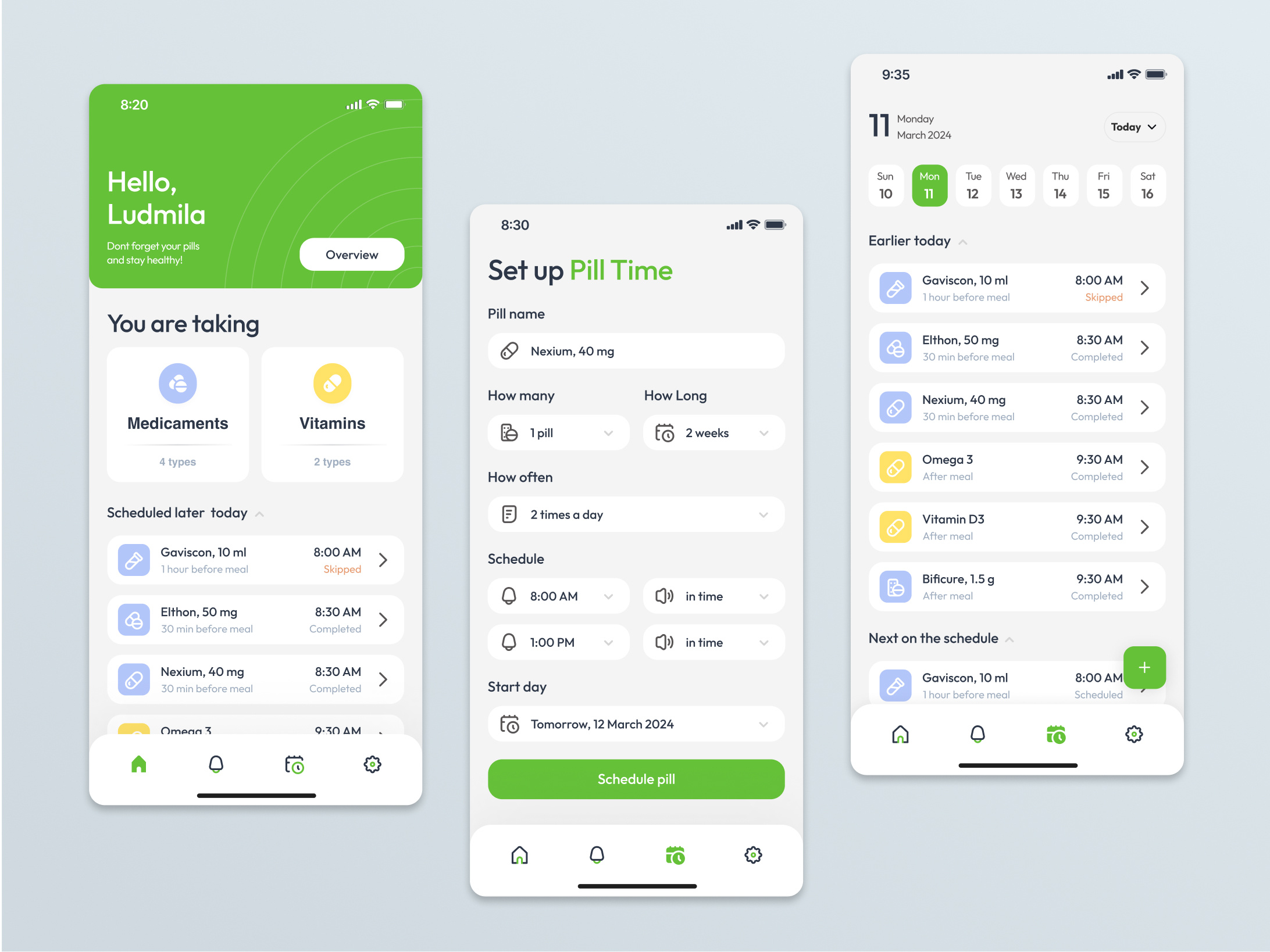 Medication Schedule App app app design application design drugs figma healthcare medical medicaments medicine reminder schedule ui ux uxui web