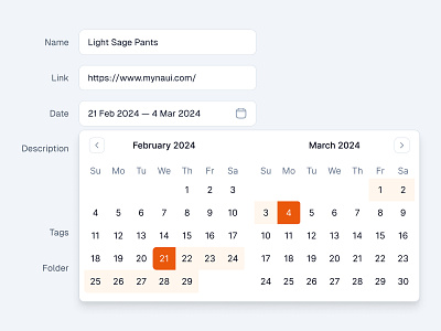 Calendar Range 📅 calendar design form input minimal saas ui web design