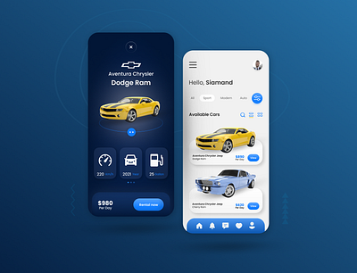 Car Rental Mobile App app blue branding car car rental dashboard mobile rental ui uiux user interface ux