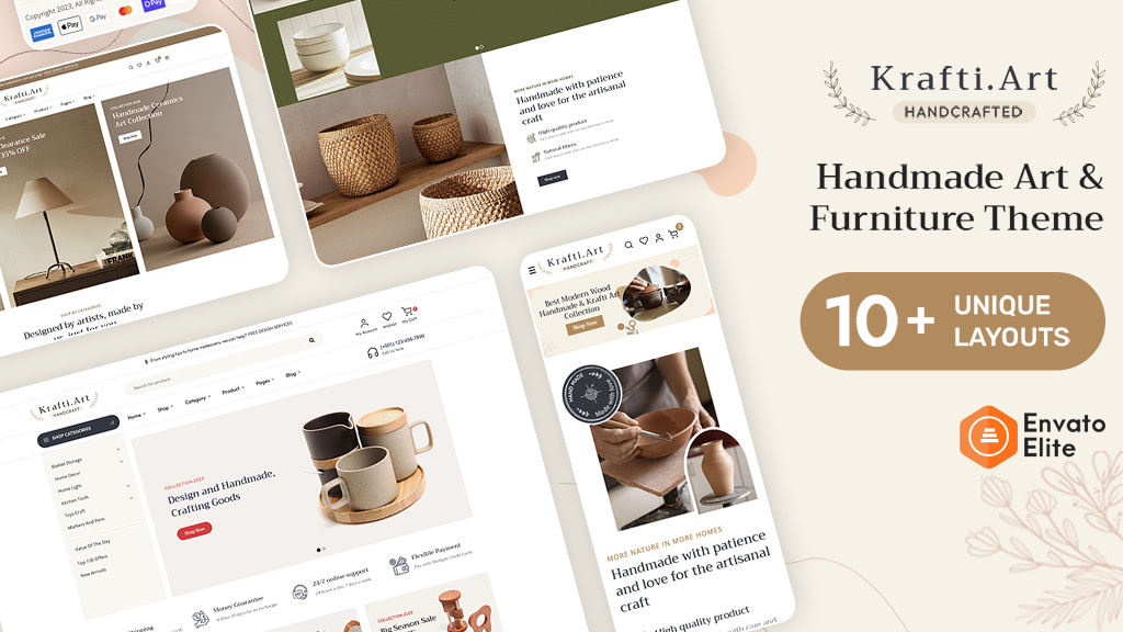 KraftiArt - Furniture, Art & Crafts - eCommerce Theme art craft opencart prestashop shopify woocommerce wordpress