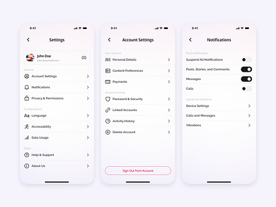 Mobile App Settings mobile app ui ux