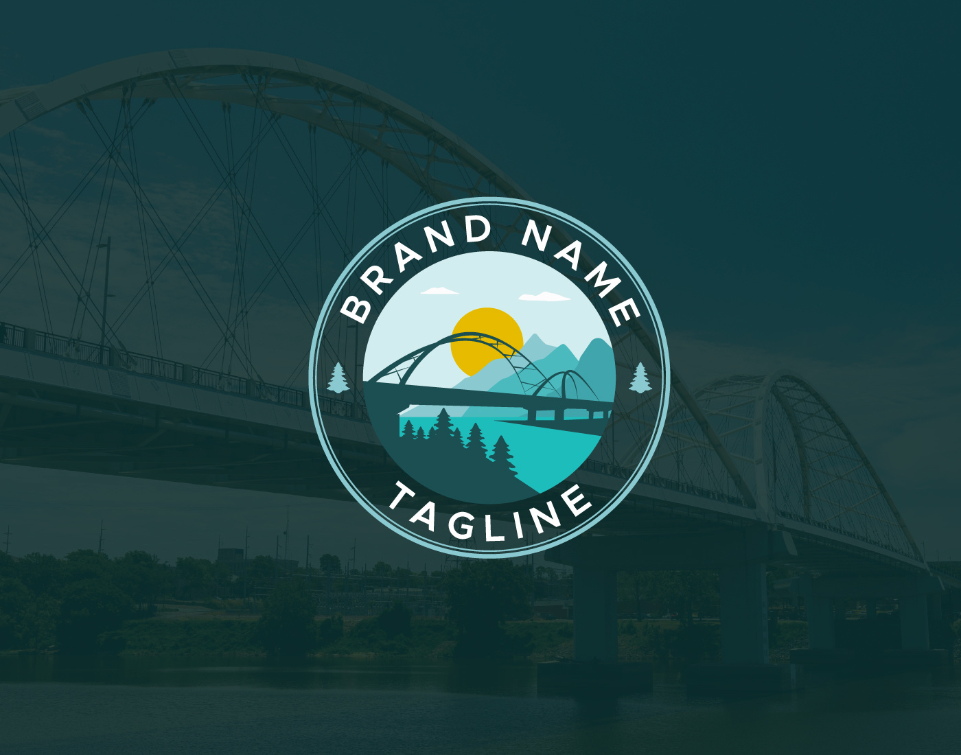 Mountain Bridge Logo badge logo brand branding bridge bridge logo circle logo creative creative logo logo minimal mountains pine pine tree pine tree logo pines