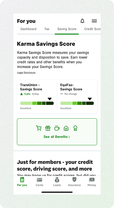 Saving Score by Credit Karma app design ui
