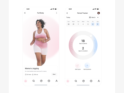 GlowMama Fitness App app app design fitness fitness app mobile mobile design period tracker period tracker app ui design women app