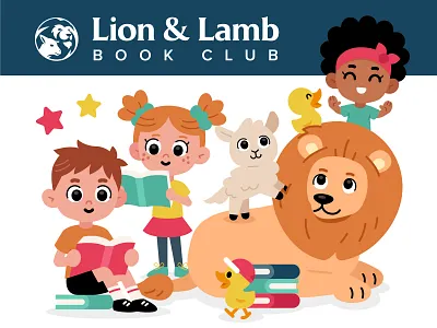 Lion & Lamb Book Club Project animals books branding cartoon character children children books duck flat funny graphic design illustration kids kids book lamb learning lecture lion mascot school