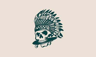 Indian Skull logo illustration logo longboard native skull streetwear vintage