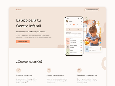 Munkis — Childcare Mobile App Landing app app development baby caregivers childcare daycare family kids landing landing page management software mobile parents relatives ui ui design uiux web webflow z1