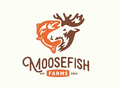 MooseFish Farms Identity adventure badge branding canada farm fish fishing graphic design identity lettering logo logo design logotype moose nature outdoors packaging trout wild wilderness