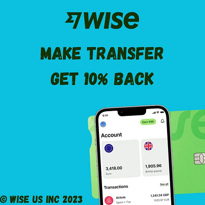 Wise Make transfer get 10% Back 3d animation branding crypto graphic design logo money motion graphics nft transfermoney transferwise ui wise wisetransfer