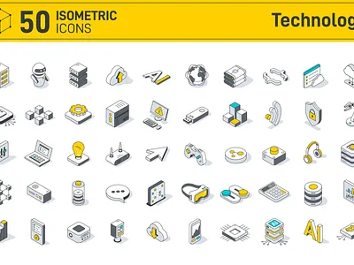 Technology Isometric Icons 3d ai artificial intelligence blockchain cloud icon isometric line outline robot server set technology vector