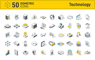 Technology Isometric Icons 3d ai artificial intelligence blockchain cloud icon isometric line outline robot server set technology vector