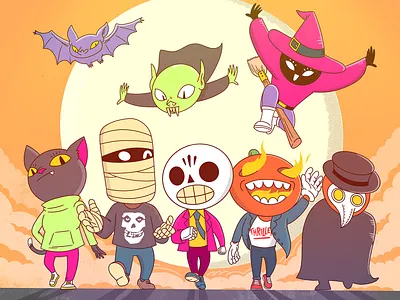 Moonlight Stroll cartoon cartoon characters character design doodle drawing illustration