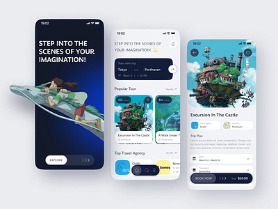 Travel App Design anime app booking clean explore flight glassmorphism minimalism mobile tourism travel trip ui ui design uiux ux vacation