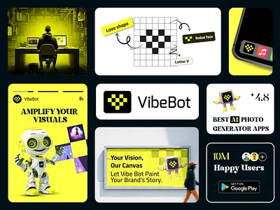 Vibebot - Ai Branding ai ai logo ai photo brand guidelines brand identity brand sign branding generative ai glow graphic design identity logo design logofolio logotype photo generate robot startup typography