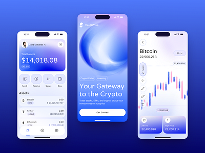 VaultWise - Crypto Mobile App android app app design application design arounda blockchain business crypto design ios ios app design mobile mobile app mobile app design mobile design mobile ui nft ui uiux ux