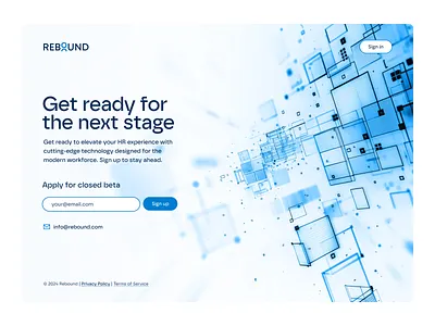 Rebound branding coming soon hr landing page logo sign up ui uiux web design
