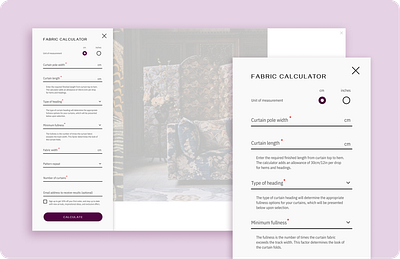 Fabric Calculator Concept for Liberty London | UI + UX calculator design dailyui dailyuichallenge desktop fabric liberty mobile product design ui ui design ux ux design website design