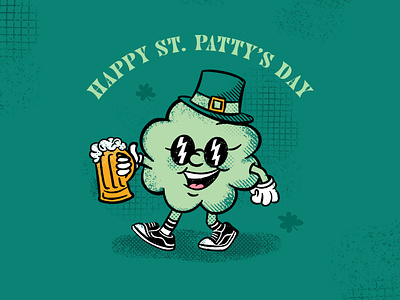 Happy St. Patrick's Day! brush character cheers clover face green happy illustration procreate retro shamrock st. patricks day st. pattys day texture walking