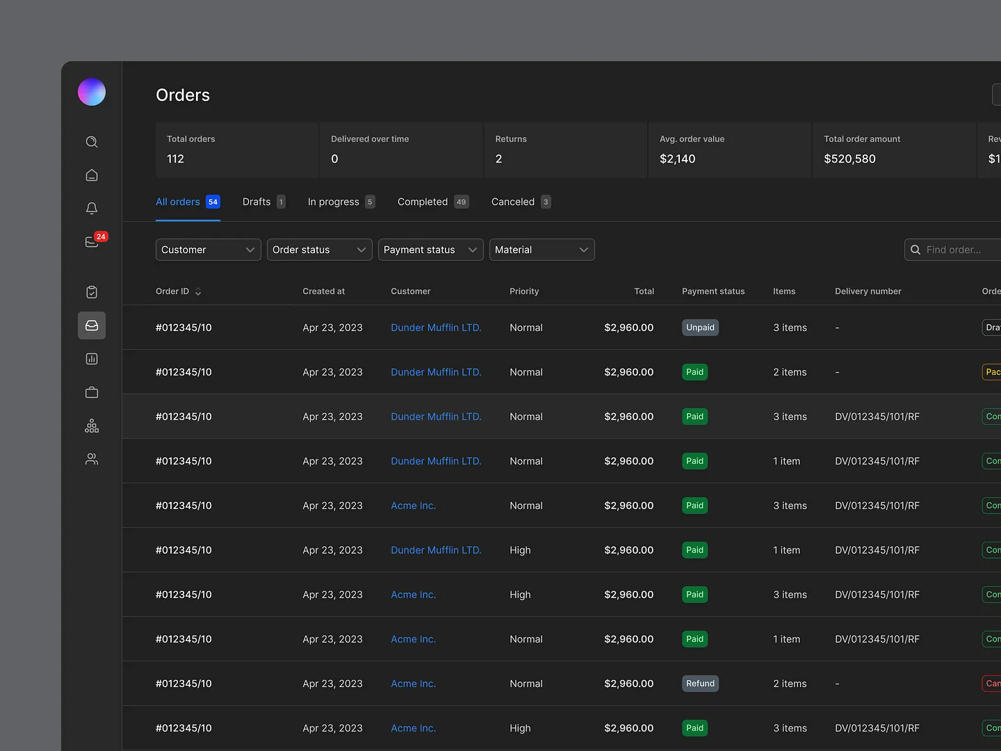 Modern Grid View Layout for eCommerce Orders Management