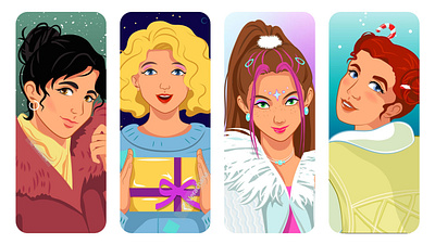 Four Retro Girls - Fun With Faces Challenge anime art challenge character design conceptual illustration cover design fashion female portrait generation z girl illustration millennial nostalgia retro retro style star wars stationery design trendy vector y2k young adult