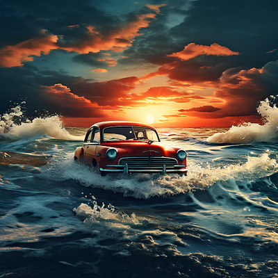car crossing the sea ai animation design illustration