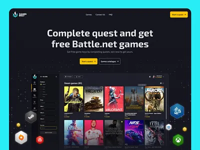 GamesBolt Landing Page dashboard esports game gaming landing landing page logo design steam web design