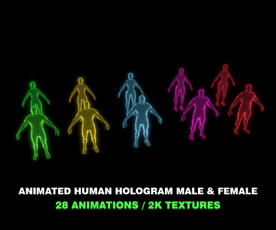 Animated Human Hologram Male and Female 3D Model 28 Animations 3d 3d model animated animated character 3d model animated hologram animated human hologram animation female hologram graphic design hologram 3d model human hologram 3d model low poly male hologram motion graphics pbr rigged rigged hologram