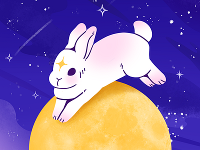 Moon rabbit adone photoshop animal cute illustration moon rabbit