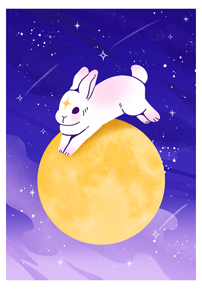 Moon rabbit adone photoshop animal cute illustration moon rabbit