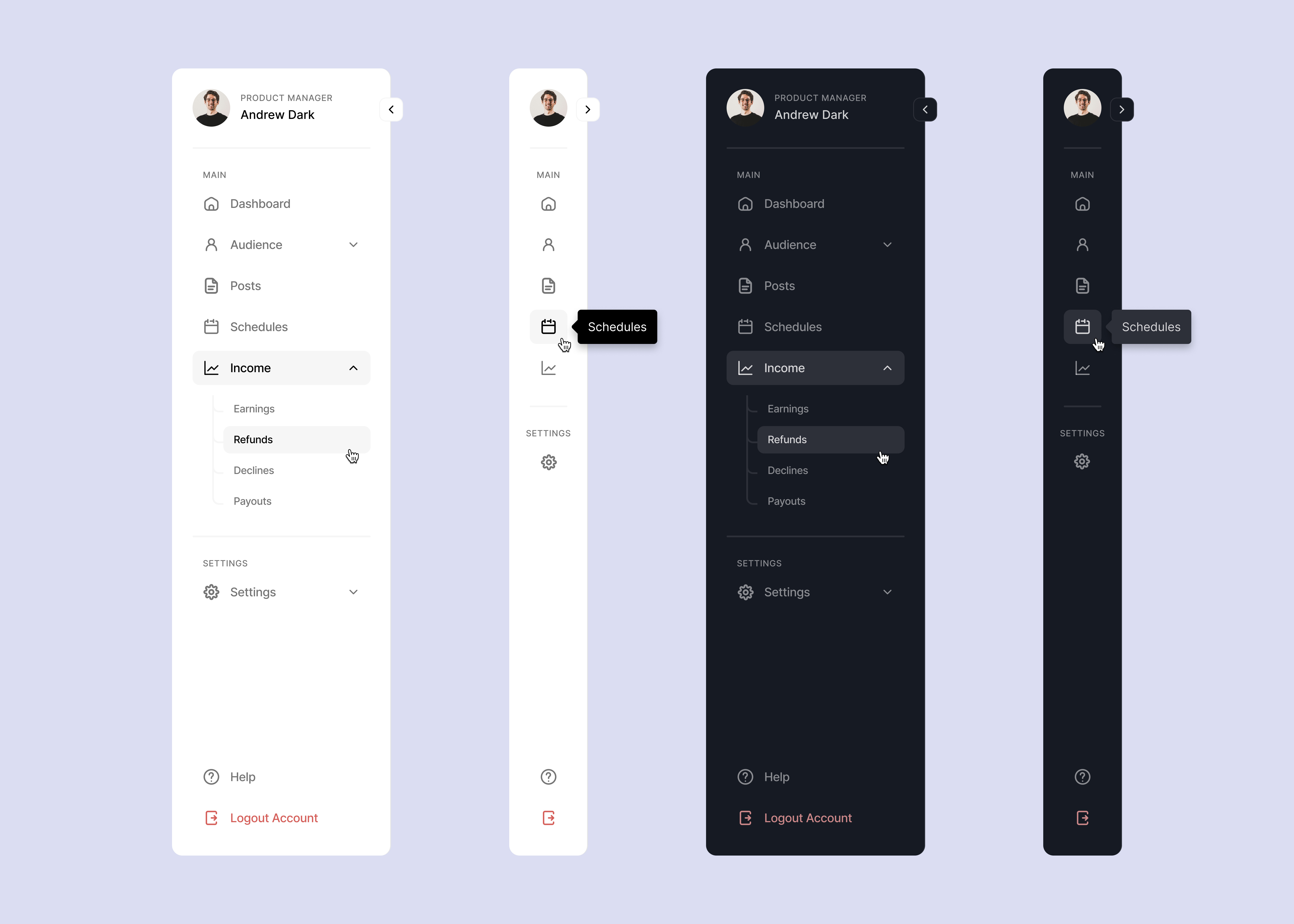 Side Menu Design dark dashboard figma interface design landingpage light menu side menu ui ux uı uıux web xd