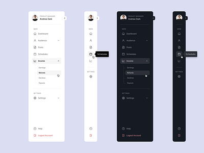 Side Menu Design dark dashboard figma interface design landingpage light menu side menu ui ux uı uıux web xd