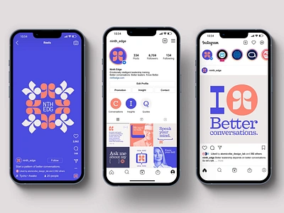 Ninth Edge rebrand 04 animation blue branding circle conversation corporate identity instagram leadership logo logomark motion pattern quote marks quotes red social tan training type