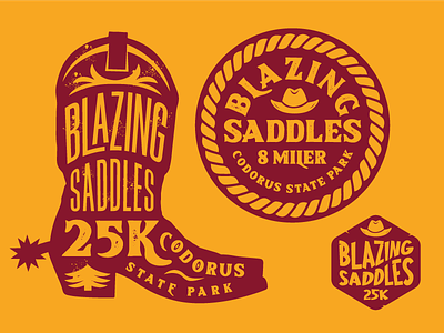 Blazing Saddles Trail Races badge boots logo race logo races retro running sports trail race trail running western western badge western style