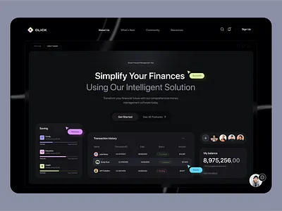 Fintech Platform SaaS Intelligent Website bento collaborate dark mode dashboard headline hero product saas software startup team ui ux web design website